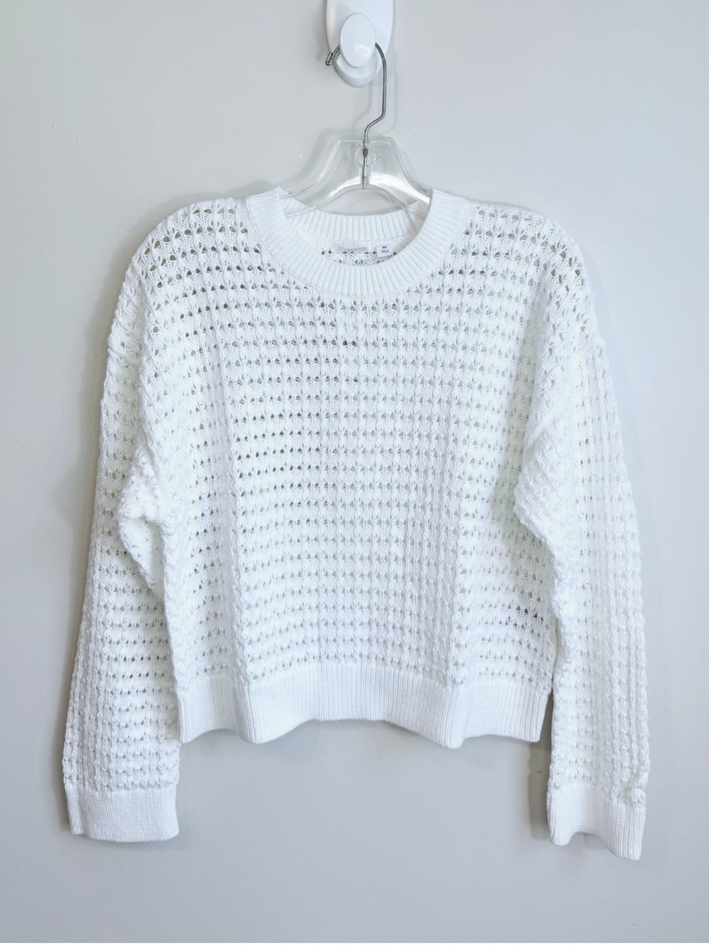 NWT GAP Oversized Crochet Cotton Knit  Crewneck Sweater White Size X-Small - Picture 2 of 10
